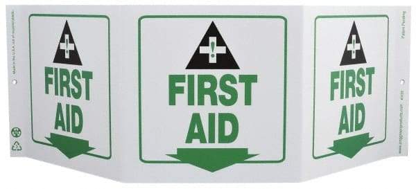 NMC - "First Aid", 7-1/2" Long x 20" Wide, Rigid Plastic Safety Sign - Rectangle, 0.01" Thick, Use for First Aid - Caliber Tooling