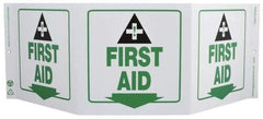 NMC - "First Aid", 7-1/2" Long x 20" Wide, Rigid Plastic Safety Sign - Rectangle, 0.01" Thick, Use for First Aid - Caliber Tooling