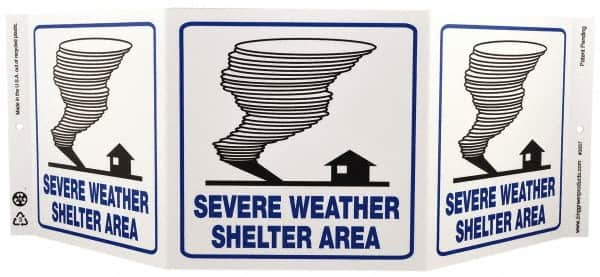 NMC - "Severe Weather Shelter Area", 7-1/2" Long x 20" Wide, Rigid Plastic Safety Sign - Rectangle, 0.01" Thick, Use for Accident Prevention - Caliber Tooling