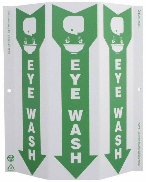 NMC - "Eye Wash", 12" Long x 9" Wide, Rigid Plastic Safety Sign - Rectangle, 0.01" Thick, Use for First Aid - Caliber Tooling