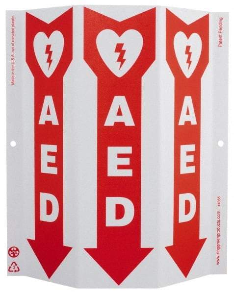 NMC - "AED", 12" Long x 9" Wide, Rigid Plastic Safety Sign - Rectangle, 0.01" Thick, Use for First Aid - Caliber Tooling