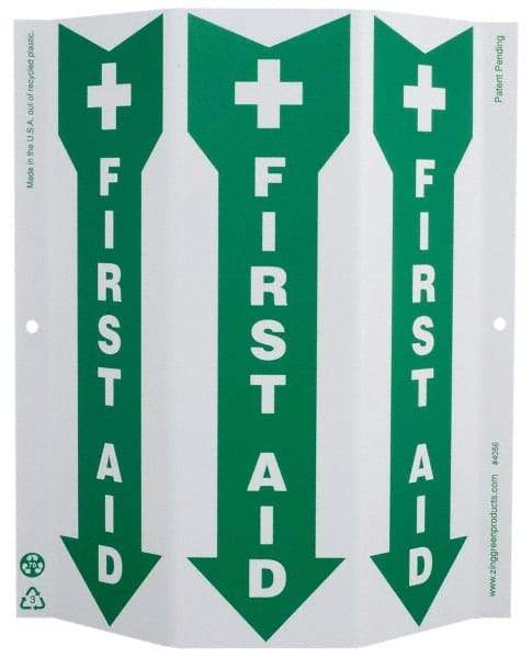 NMC - "First Aid", 12" Long x 9" Wide, Rigid Plastic Safety Sign - Rectangle, 0.01" Thick, Use for First Aid - Caliber Tooling