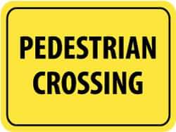 NMC - "Pedestrian Crossing", 24" Wide x 18" High, Aluminum Pedestrian Crossing Signs - 0.08" Thick, Black on Yellow, Engineer Grade Reflectivity, Rectangle, Post Mount - Caliber Tooling