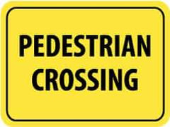 NMC - "Pedestrian Crossing", 24" Wide x 18" High, Aluminum Pedestrian Crossing Signs - 0.08" Thick, Black on Yellow, High Intensity Reflectivity, Rectangle, Post Mount - Caliber Tooling