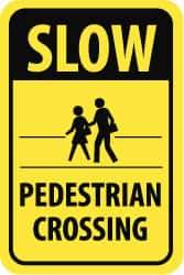 NMC - "Slow - Pedestrian Crossing", "Pedestrians Crossing", 12" Wide x 18" High, Aluminum Pedestrian Crossing Signs - 0.08" Thick, Black on Yellow, High Intensity Reflectivity, Rectangle, Post Mount - Caliber Tooling