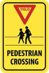 NMC - "Yield - Pedestrian Crossing", "Pedestrians, Red Triangle", 18" Wide x 24" High, Aluminum Pedestrian Crossing Signs - 0.08" Thick, Red & Black on Yellow, Engineer Grade Reflectivity, Rectangle, Post Mount - Caliber Tooling