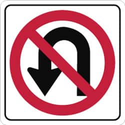 NMC - "Strike on U-Turn", 24" Wide x 24" High, Aluminum Traffic Control Signs - 0.08" Thick, Red & Black on White, Engineer Grade Reflectivity, Square, Post Mount - Caliber Tooling