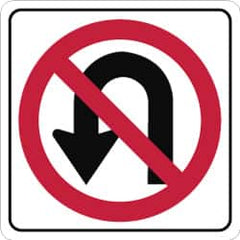 NMC - "Strike on U-Turn", 24" Wide x 24" High, Aluminum Traffic Control Signs - 0.08" Thick, Red & Black on White, High Intensity Reflectivity, Square, Post Mount - Caliber Tooling