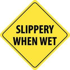 NMC - "Slippery When Wet", 24" Wide x 24" High, Aluminum Traffic Control Signs - 0.08" Thick, Black on Yellow, High Intensity Reflectivity, Diamond, Post Mount - Caliber Tooling