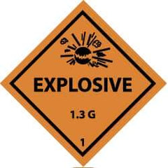 NMC - Accident Prevention Label - Legend: Explosive 1.3G, English, Black & Orange, 4" Long x 4" High, Sign Muscle Finish - Caliber Tooling