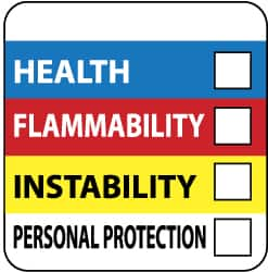 NMC - Hazardous Materials Label - Legend: Health - Flammability - Instability - Personal Protection, English, Blue, Red, Yellow & White, 4" Long x 4" High, Sign Muscle Finish - Caliber Tooling