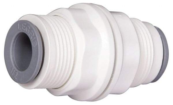 Parker - 1/4" OD, Bio-Sourced Nylon 11 Push-to-Connect Bulkhead Union - 230 Max psi, White - Caliber Tooling