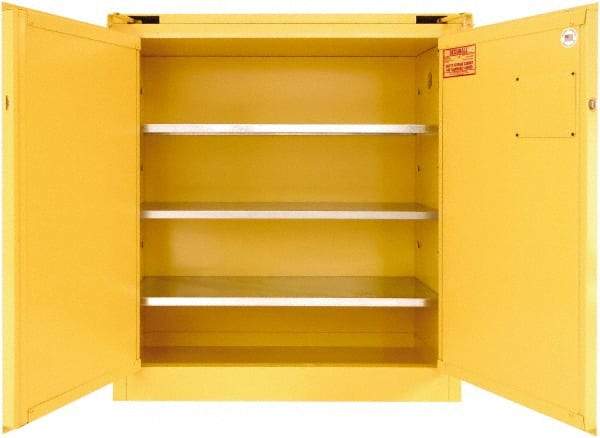 Securall Cabinets - 2 Door, 3 Shelf, Yellow Steel Standard Safety Cabinet for Flammable and Combustible Liquids - 46" High x 43" Wide x 18" Deep, Self Closing Door, 3 Point Key Lock, 40 Gal Capacity - Caliber Tooling