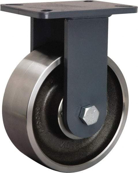 Hamilton - 8" Diam x 3" Wide x 10-1/2" OAH Top Plate Mount Rigid Caster - Forged Steel, 4,800 Lb Capacity, Tapered Roller Bearing, 5-1/4 x 7-1/4" Plate - Caliber Tooling