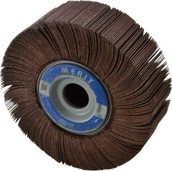 Merit Abrasives - 6" Diam, 120 Grit Aluminum Oxide Unmounted Flap Wheel - 1" Hole, 2" Wide, Coated, Fine Grade, 6,000 Max RPM , Cloth Backing - Caliber Tooling