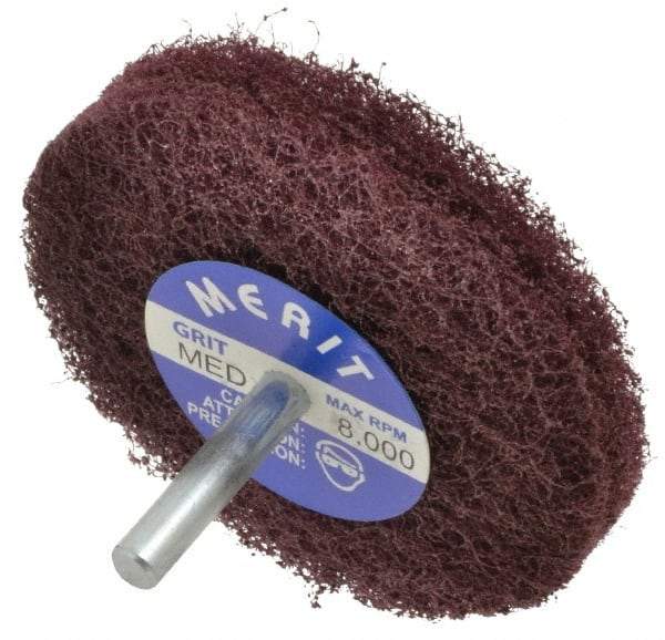 Merit Abrasives - 3" Diam, Medium Mounted Scrubber Buffing Wheel - 2 Ply, Medium Grade, 1/4" Shank Diam, 8,000 RPM - Caliber Tooling