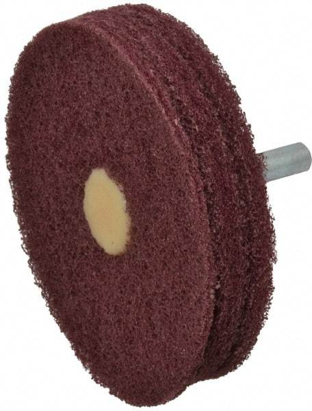 Merit Abrasives - 3" Diam, Medium Mounted Scrubber Buffing Wheel - 3 Ply, Very Fine Grade, 1/4" Shank Diam, 8,000 RPM - Caliber Tooling