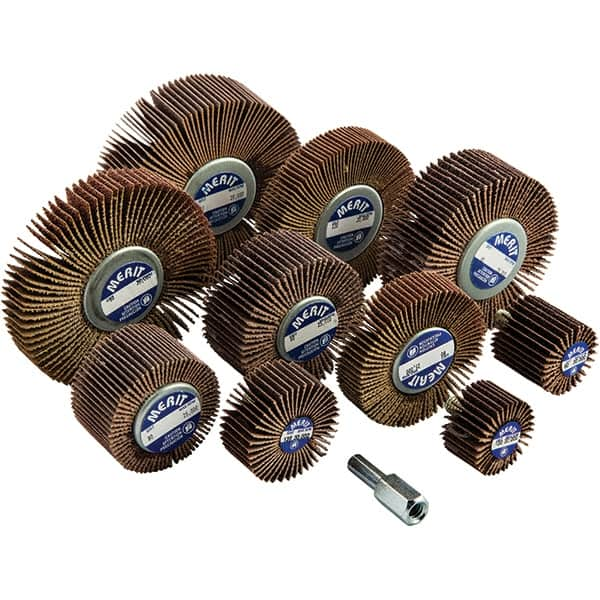 Merit Abrasives - 10 Piece Flap Wheel Kit - 1 & 3" Wheel, 1/4-20 Shank - Caliber Tooling