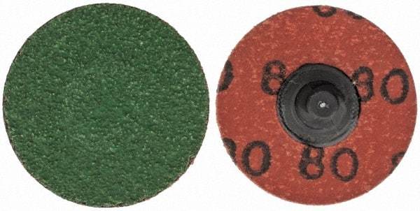 Merit Abrasives - 1-1/2" Disc Diam, 80 Grit, Zirconia Alumina Quick Change Disc - Type R Attaching System, Coated, Blue, Medium Grade, 30,000 RPM - Caliber Tooling