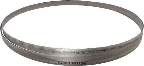 Starrett - 10 to 14 TPI, 12' 6" Long x 3/4" Wide x 0.035" Thick, Welded Band Saw Blade - Bi-Metal, Toothed Edge, Raker Tooth Set, Contour Cutting - Caliber Tooling