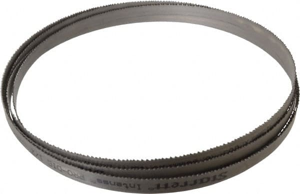 Starrett - 8 to 12 TPI, 12' 10" Long x 1/2" Wide x 0.035" Thick, Welded Band Saw Blade - Bi-Metal, Toothed Edge, Raker Tooth Set, Contour Cutting - Caliber Tooling