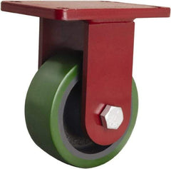 Hamilton - 6" Diam x 2-1/2" Wide x 8-1/2" OAH Top Plate Mount Rigid Caster - Polyurethane Mold onto Cast Iron Center, 1,600 Lb Capacity, Tapered Roller Bearing, 5-1/2 x 7-1/2" Plate - Caliber Tooling