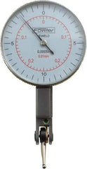 Fowler - 0.02 Inch Range, 0.0005 Inch Dial Graduation, Horizontal Dial Test Indicator - 1-1/2 Inch White Dial, 0-0.25-0; 0-10-0 Dial Reading - Caliber Tooling