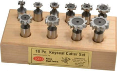 Keo - 1/2 to 1" Cutting Diam, Staggered Tooth Configuration, Woodruff and Keyseat Cutter Set - 204 to 808 ANSI, High Speed Steel, 10 Pieces - Caliber Tooling