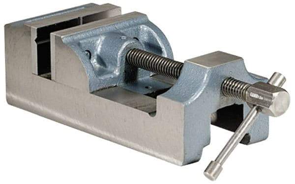 Palmgren - 3" Jaw Opening Capacity x 1-1/2" Throat Depth, Horizontal Drill Press Vise - 2-7/16" Wide Jaw, Stationary Base, Standard Speed, 7-1/2" OAL x 2-9/16" Overall Height, Cast Iron - Caliber Tooling