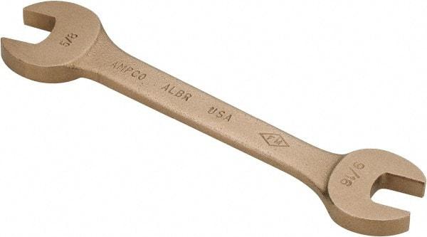 Ampco - 9/16" x 5/8" Nonsparking Open End Wrench - 6-1/2" OAL, Double End, Plain Finish, 15° Head Angle - Caliber Tooling