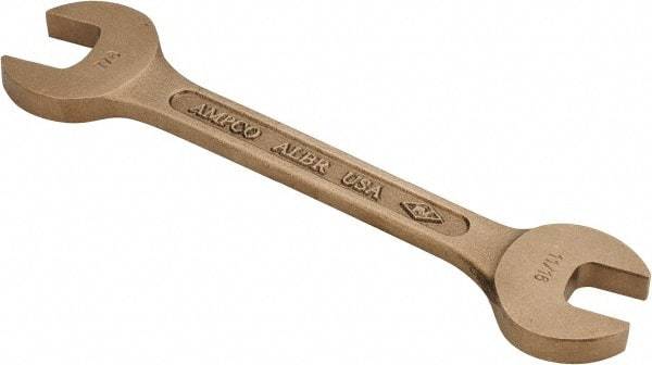 Ampco - 11/16" x 7/8" Nonsparking Open End Wrench - 8" OAL, Double End, Plain Finish, 15° Head Angle - Caliber Tooling