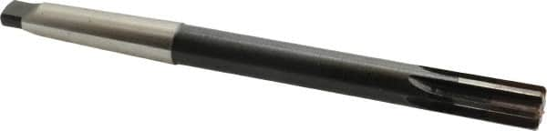 Made in USA - 11/16" Diam, 9/16" Max Diam 2MT Morse Taper Shank, 1-1/4" Flute Length, Machine Expansion Reamer - Straight Flute, 9" OAL, Right Hand Cut, 6 Flutes, High Speed Steel, Bright Finish - Caliber Tooling