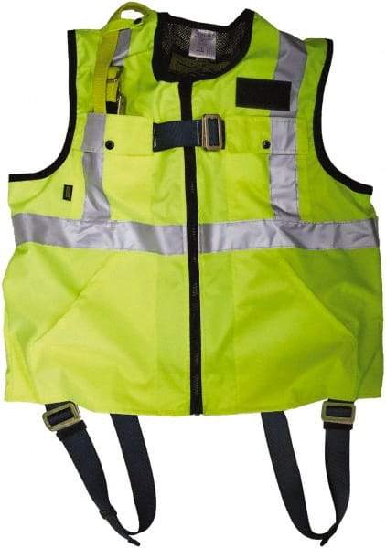 Gemtor - 350 Lb Capacity, Size XL, High Visibility Vest Safety Harness - Polyester, Quick Connect Leg Strap, Pass-Thru Chest Strap, Yellow - Caliber Tooling