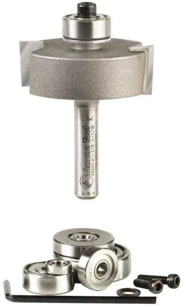 Amana Tool - 1-3/8" Cut Diam, 1/2" Length of Cut, 2 Flute Profiling Edge Profile Router Bit - Carbide-Tipped, 1/4" Shank Diam, 2" OAL, Uncoated - Caliber Tooling