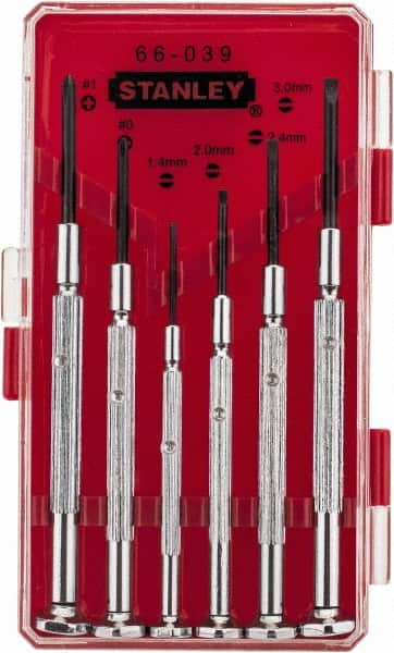 Stanley - 6 Piece Phillips & Slotted Screwdriver Set - Steel Handle, Bit Sizes: Philips #0 to #1 - Caliber Tooling