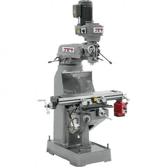 Jet - 9" Table Width x 42" Table Length, Step Pulley Control, 3 Phase Knee Milling Machine - R8 Spindle Taper, 2 hp - Caliber Tooling