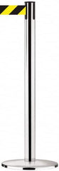 Tensator - 38-1/2" High, 2-1/2" Pole Diam, Tensabarrier Post - 13-1/2" Base Diam, Round Cast Iron with Pressed Steel Cover Base, Polished Chrome (Color) 7-1/2' Tape - Caliber Tooling