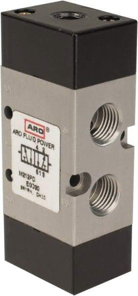 ARO/Ingersoll-Rand - 1/4" Inlet x 1/4" Outlet, Pilot Actuator, Spring Return, 2 Position, Body Ported Solenoid Air Valve - 0.7 CV, 4 Way, 140 psi, 122° Max Temp, 15° Min Temp - Caliber Tooling