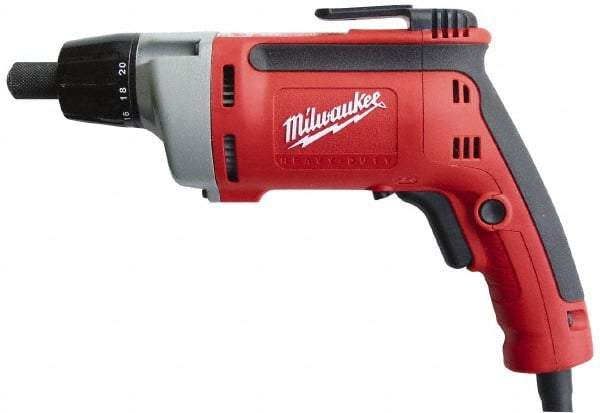 Milwaukee Tool - Pistol Grip Handle, 2,500 RPM, 10 to 140 In/Lb Torque, Electric Screwdriver - 1/4" Bit Holder, 120 Volts, 6.5 Amps - Caliber Tooling