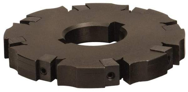 APT - Arbor Hole Connection, 0.72" Cutting Width, 1-7/8" Depth of Cut, 6" Cutter Diam, 1-1/2" Hole Diam, 12 Tooth Indexable Slotting Cutter - SM61 Toolholder, CTA 6 Insert, Neutral Cutting Direction - Caliber Tooling