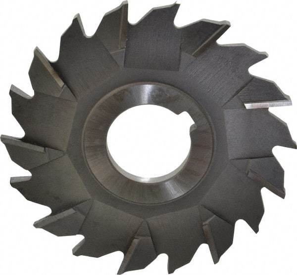 Made in USA - 3-1/2" Diam x 7/32" Width of Cut, 18 Teeth, High Speed Steel Side Milling Cutter - Staggered Teeth, Uncoated - Caliber Tooling