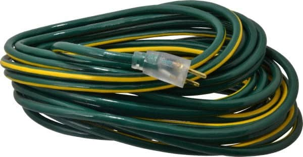 Southwire - 50', 12/3 Gauge/Conductors, Green/Yellow Outdoor Extension Cord - 1 Receptacle, 15 Amps, 125 VAC, UL SJTW, NEMA 5-15P, 5-15R - Caliber Tooling