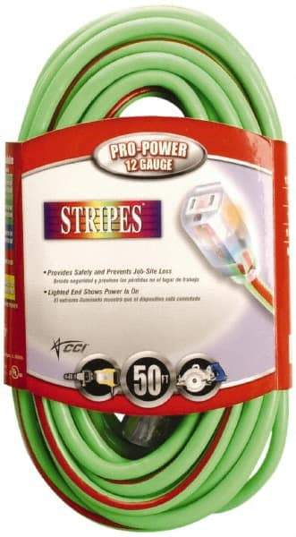 Southwire - 50', 12/3 Gauge/Conductors, Green/Red Outdoor Extension Cord - 1 Receptacle, 15 Amps, 125 VAC, UL SJTW, NEMA 5-15P, 5-15R - Caliber Tooling