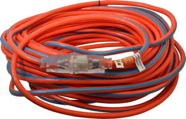 Southwire - 100', 12/3 Gauge/Conductors, Orange/Blue Outdoor Extension Cord - 1 Receptacle, 15 Amps, 125 VAC, UL SJTW, NEMA 5-15P, 5-15R - Caliber Tooling