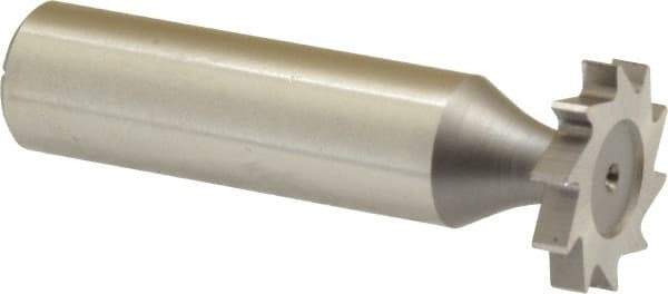 Made in USA - 3/4" Diam x 1/8" Face Width, High Speed Steel, 10 Teeth, Shank Connection Woodruff Keyseat Cutter - Uncoated, 2-1/8" OAL x 1/2" Shank, Straight Teeth, ANSI 406, Old Standard 7 - Caliber Tooling