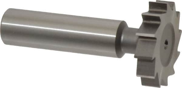 Made in USA - 1-1/8" Diam x 1/4" Face Width, High Speed Steel, 12 Teeth, Shank Connection Woodruff Keyseat Cutter - Uncoated, 2-1/4" OAL x 1/2" Shank, Straight Teeth, ANSI 809, Old Standard 18 - Caliber Tooling