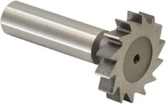 Made in USA - 1-1/4" Diam x 1/4" Face Width, High Speed Steel, 14 Teeth, Shank Connection Woodruff Keyseat Cutter - Uncoated, 2-1/4" OAL x 1/2" Shank, Straight Teeth, ANSI 810, Old Standard 21 - Caliber Tooling