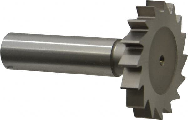 Made in USA - 1-1/2" Diam x 1/4" Face Width, High Speed Steel, 16 Teeth, Shank Connection Woodruff Keyseat Cutter - Uncoated, 2-1/4" OAL x 1/2" Shank, Straight Teeth, ANSI 812, Old Standard 24 - Caliber Tooling