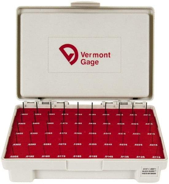 Vermont Gage - 50 Piece, 0.0115-0.0605 Inch Diameter Plug and Pin Gage Set - Plus 0.0002 Inch Tolerance, Class ZZ - Caliber Tooling