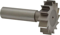 Made in USA - 1-3/8" Diam x 3/8" Face Width, High Speed Steel, 14 Teeth, Shank Connection Woodruff Keyseat Cutter - Uncoated, 2-3/8" OAL x 1/2" Shank, Straight Teeth, ANSI 1211, Old Standard F - Caliber Tooling